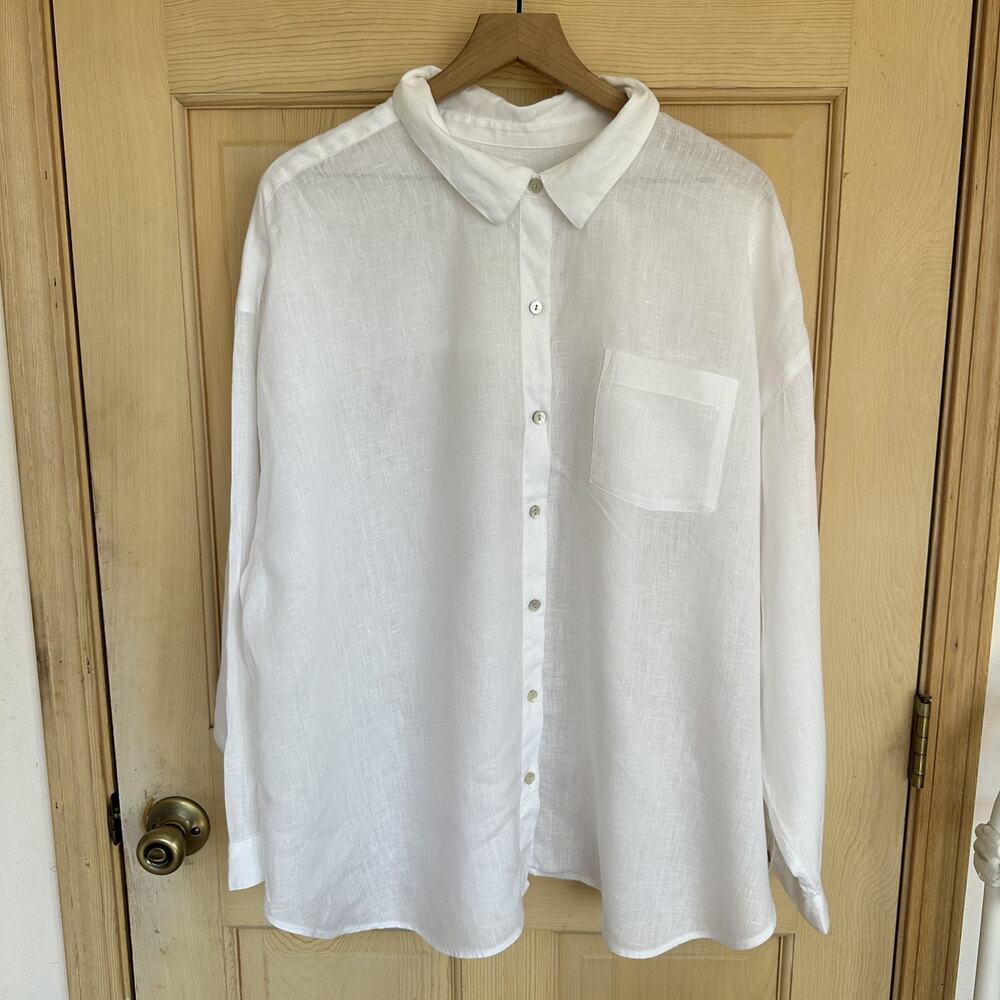 J. Jill Love Linen Essential Shirt 100% Linen White Button-Up Shirt 3X Coastal